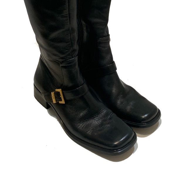 Etienne Aigner Shoes - Etienne Aigner Black Leather Boots with Gold Buckle